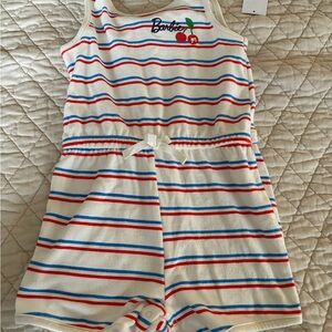 NWT Girls Striped Barbie Cherry Romper Outfit - Red, White, & Blue